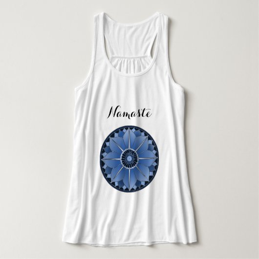 Blauwe Yoga Namaste Typografie Mandala Lotus Custo Tanktop (Design voorkant)