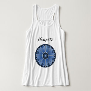 Blauwe Yoga Namaste Typografie Mandala Lotus Maatw Tanktop