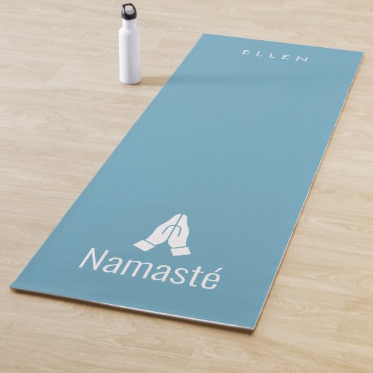 Blauwe yogamat met Namasté handen samen icoon (In situ)