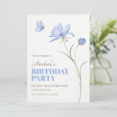 Blauwe zachte bloem verjaardag kaart (Staand voorkant)