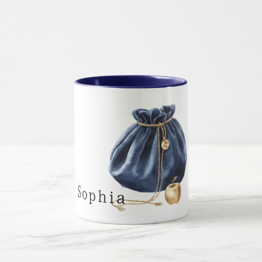Blauwe Zak Gouden Appel Ketting Mok (Midden)