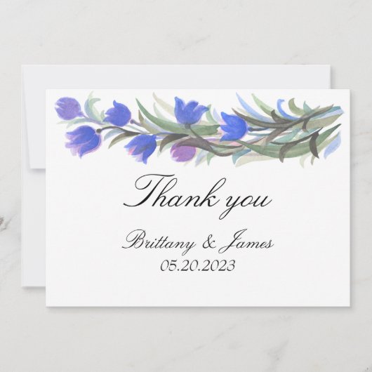 Blauwe zalfbloem bruiloft bedankkaart (Voorkant)