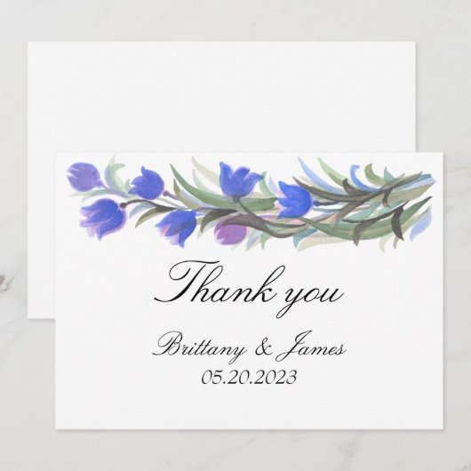 Blauwe zalfbloem bruiloft bedankkaart (Voorkant / Achterkant)