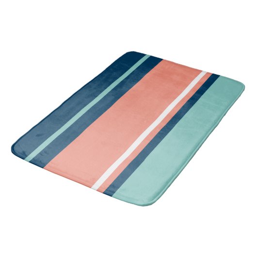Blauwe, zalm- en Turquoise Stripes Badmat (Gekanteld)