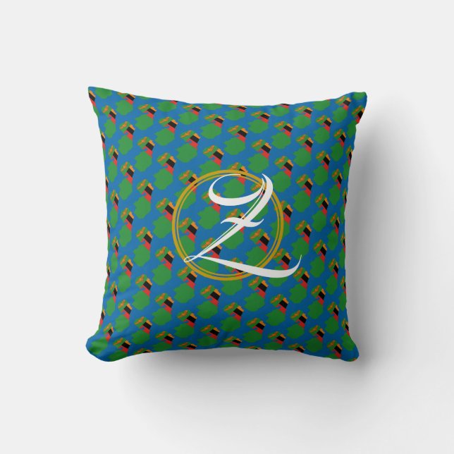 Blauwe ZAMBIA Schrift Monogram Spreidkussen Kussen (Voorkant)