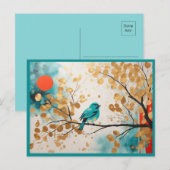 Blauwe zangvogel op gouden bladeren boomtak briefkaart (Voorkant / Achterkant)