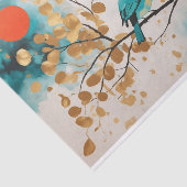 Blauwe zangvogel op gouden bladeren boomtak tissuepapier (Detail)