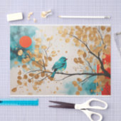 Blauwe zangvogel op gouden bladeren boomtak tissuepapier (Craft)