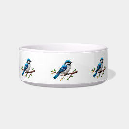 Blauwe Zangvogel op Tak Illustratie Voerbakje