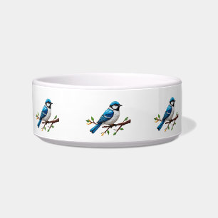Blauwe Zangvogel op Tak Illustratie Voerbakje