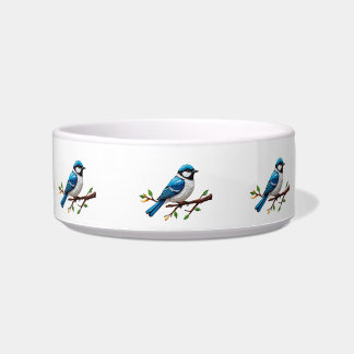 Blauwe Zangvogel op Tak Illustratie Voerbakje