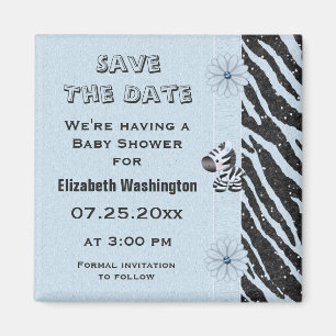 Blauwe Zebra en bloemen Baby shower Opslaan datum Magneet