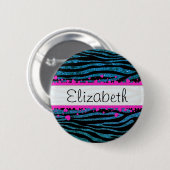 Blauwe Zebra, Glitter Zebra, Zebra Print, Jouw naa Ronde Button 5,7 Cm (Voorkant /achterkant)