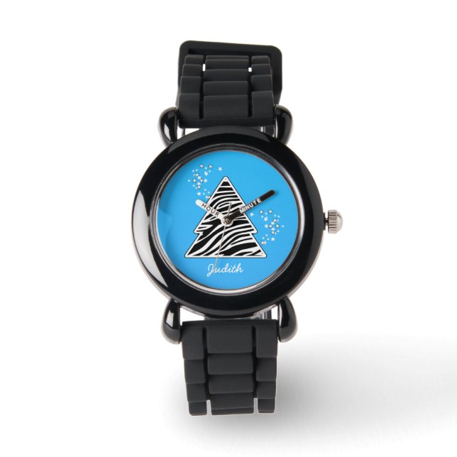 Blauwe Zebra kerstboom Horloge (Voorkant)