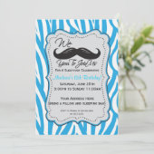 Blauwe Zebra Mustache Sleepover Party! Kaart (Staand voorkant)