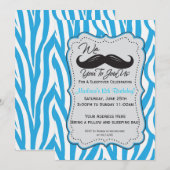 Blauwe Zebra Mustache Sleepover Party! Kaart (Voorkant / Achterkant)