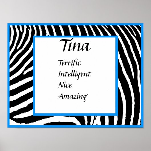 blauwe Zebra Naam Kunst Muurprint Poster (Voorkant)