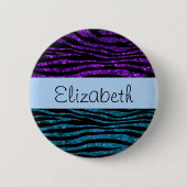 Blauwe Zebra, Paarse Zebra, glitter Zebra, Jouw na Ronde Button 5,7 Cm (Voorkant)