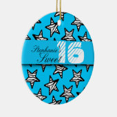 Blauwe zebra sterren Sweet 16 Verjaardag Ornament (Rechts)