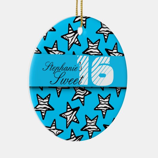 Blauwe zebra sterren Sweet 16 Verjaardag Ornament (Rechts)