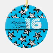 Blauwe zebra sterren Sweet 16 Verjaardag Ornament (Voorkant)