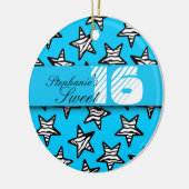 Blauwe zebra sterren Sweet 16 Verjaardag Ornament (Links)
