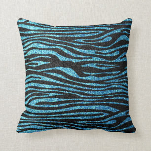 Blauwe zebraafdrukken (faux glitter bling) kussen