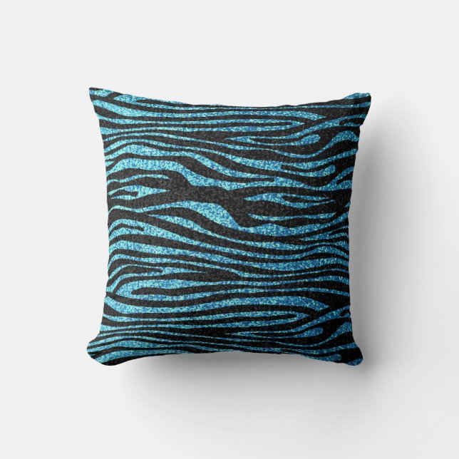 Blauwe zebraprint (nepschitterende bling) kussen (Voorkant)