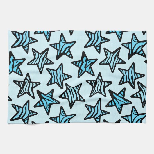Blauwe zebraprint sterren theedoek (Horizontaal)