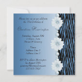 Blauwe Zebrastripes, parels en bloem Kaart (Achterkant)