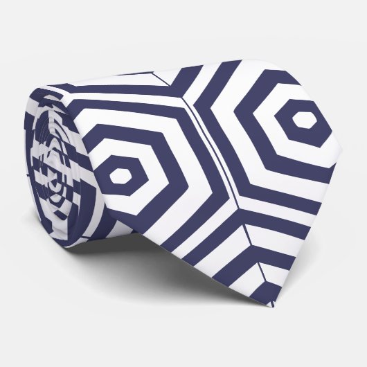 Blauwe zee en witte geometrische zeshoeken uniek stropdas (Opgerold)
