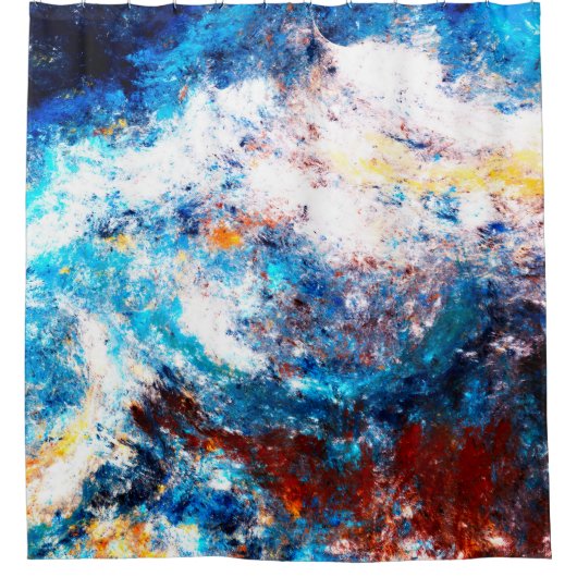 Blauwe zee golf. Kunstmatige spetters van heldere  Douchegordijn (Voorkant)