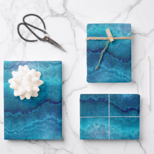 Blauwe Zee groene geagattextuur Inpakpapier Vel