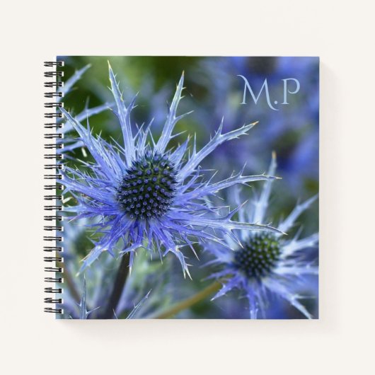 Blauwe Zee Hulst Distel Monogram Notitieboek (Voorkant)