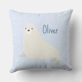 Blauwe Zee Leeuw Arctische Dierenkwekerij Monogram Kussen (Achterkant)