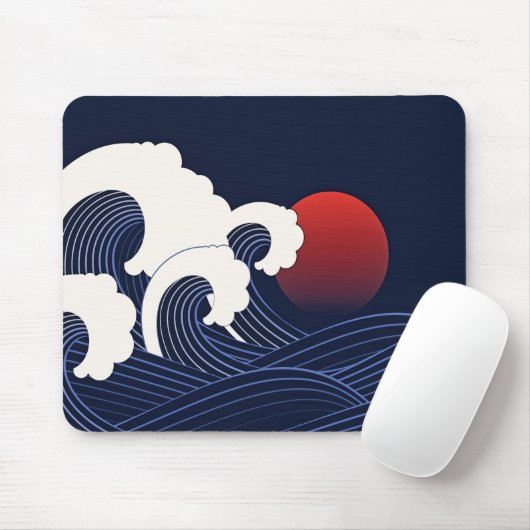 Blauwe zee met rode maan muismat (Met muis)