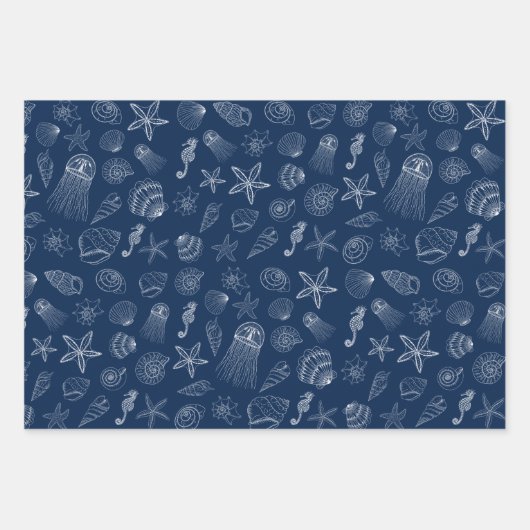 Blauwe zee Nautical Anchor Stripes Zee Life Inpakpapier Vel (Voorkant 3)