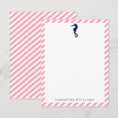 Blauwe Zee Paard op roze strips Opmerkingskaarten Kaart (Voorkant / Achterkant)