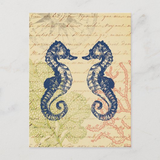 Blauwe Zee Paarden Collage Briefkaart (Voorkant)