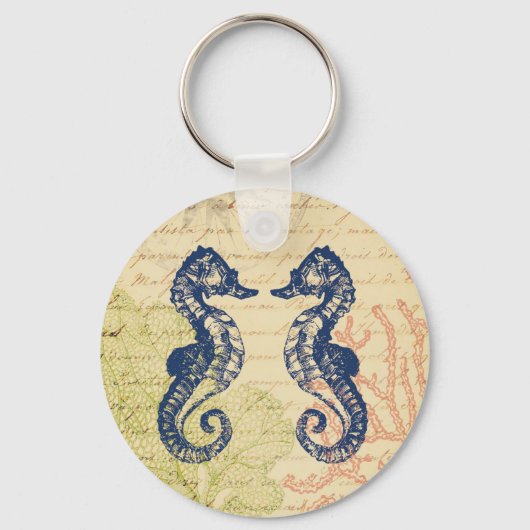 Blauwe Zee Paarden Collage Sleutelhanger (Voorkant)