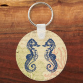 Blauwe Zee Paarden Collage Sleutelhanger (Voorkant)