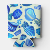 Blauwe zee schelpen en oceaanpatroon blikjeskoeler (Achterkant)