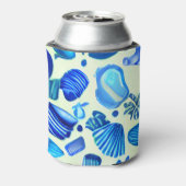 Blauwe zee schelpen en oceaanpatroon blikjeskoeler (Blikje Achterkant)