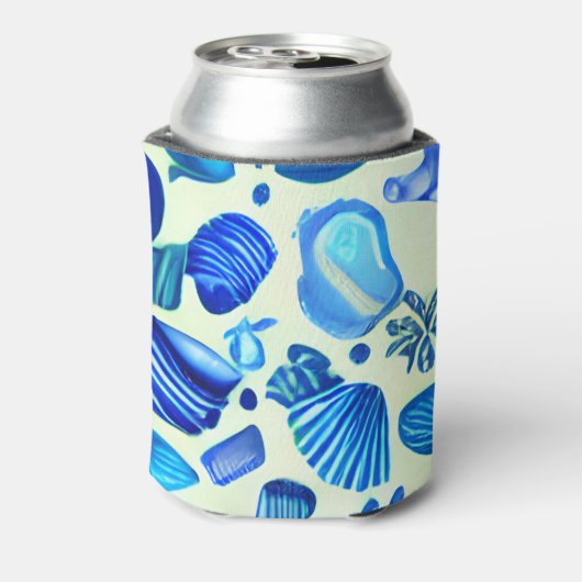 Blauwe zee schelpen en oceaanpatroon blikjeskoeler (Blikje Achterkant)