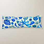 Blauwe zee schelpen en oceaanpatroon lichaamskussen (Achterkant)