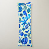 Blauwe zee schelpen en oceaanpatroon lichaamskussen (Voorkant Verticaal)