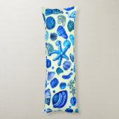 Blauwe zee schelpen en oceaanpatroon lichaamskussen (Achterkant (Verticaal))