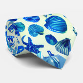 Blauwe zee schelpen en oceaanpatroon stropdas (Opgerold)