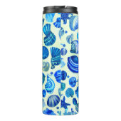 Blauwe zee schelpen en oceaanpatroon thermosbeker (Achterkant)