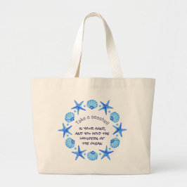 Blauwe zee schelpen en Starfish Beach Grote Tote Bag